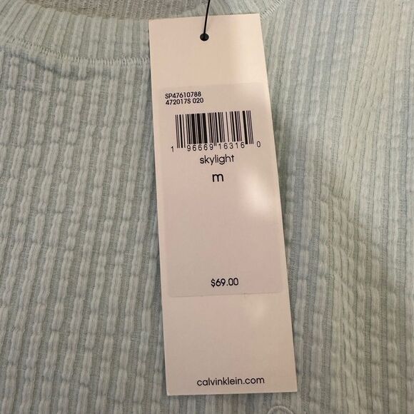 Calvin Klein light blue Ribbed 3/4 Sleeve cotton blend T-Shirt , Sz Medium, NWT - Picture 5 of 9